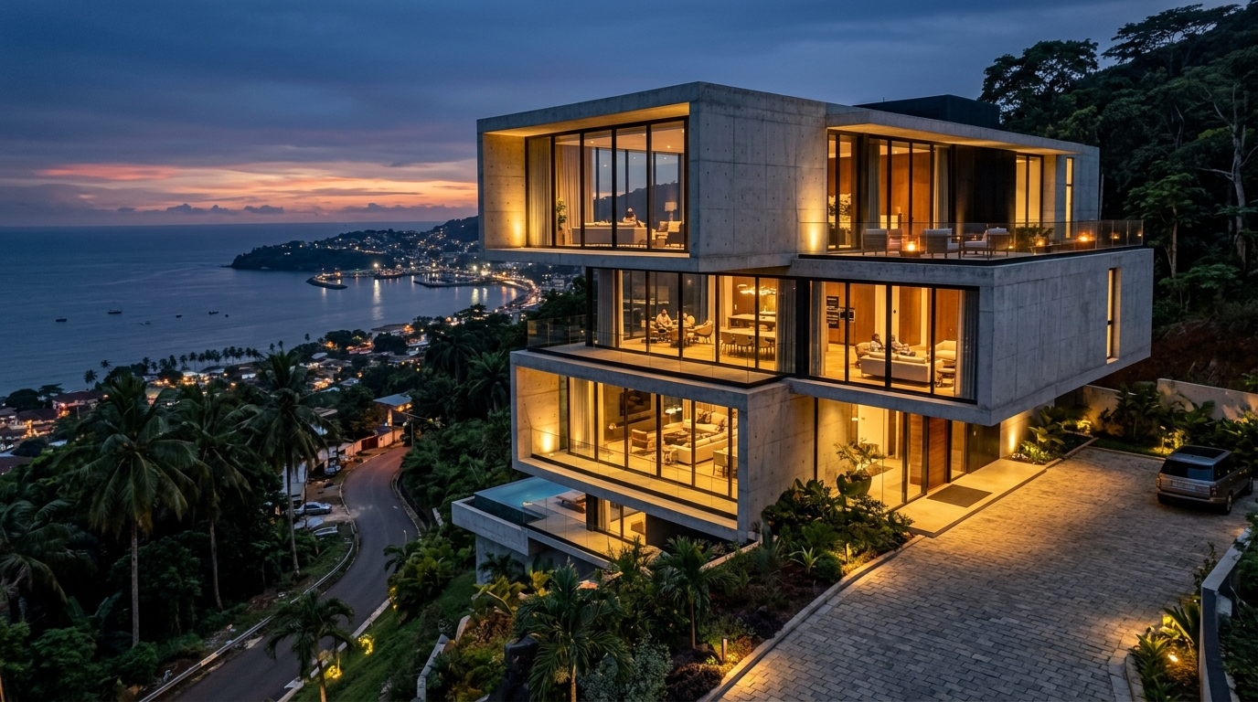 Hillside Villa Dusk View